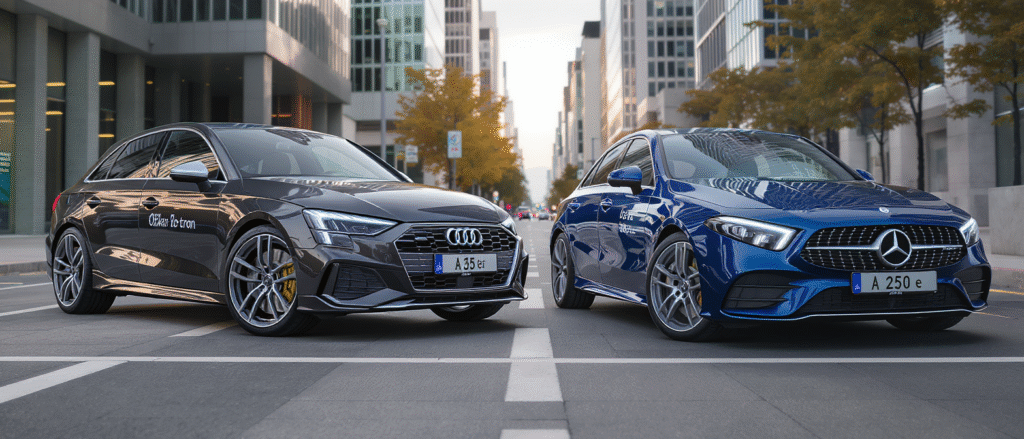 comparez l'audi a3 sportback e-tron et la mercedes a 250 e, deux compactes hybrides rechargeables alliant performance, technologie et faible consommation pour une conduite urbaine plus écologique.