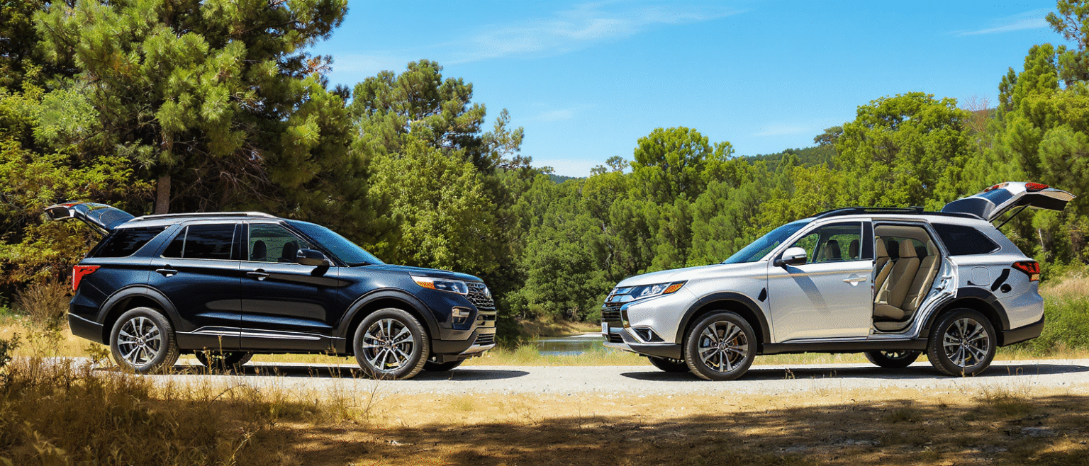 comparez le ford explorer hybride rechargeable et le mitsubishi outlander phev, deux suv 7 places électrifiés. découvrez leurs avantages, performances et caractéristiques pour choisir le meilleur suv familial hybride.