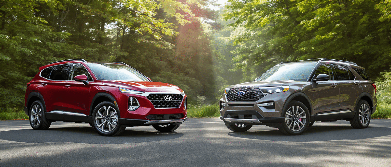 comparez le hyundai santa fe hybride rechargeable et le ford explorer hybride dans ce face à face complet des grands suv phev. performances, autonomie, équipements : découvrez lequel convient le mieux à vos besoins familiaux et écologiques.