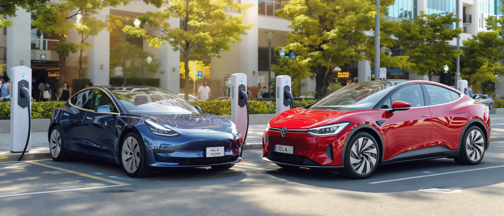 comparez la tesla model 3 et la volkswagen id.4 : design, autonomie, performances et prix. découvrez quel modèle électrique urbain correspond le mieux à vos besoins au quotidien.