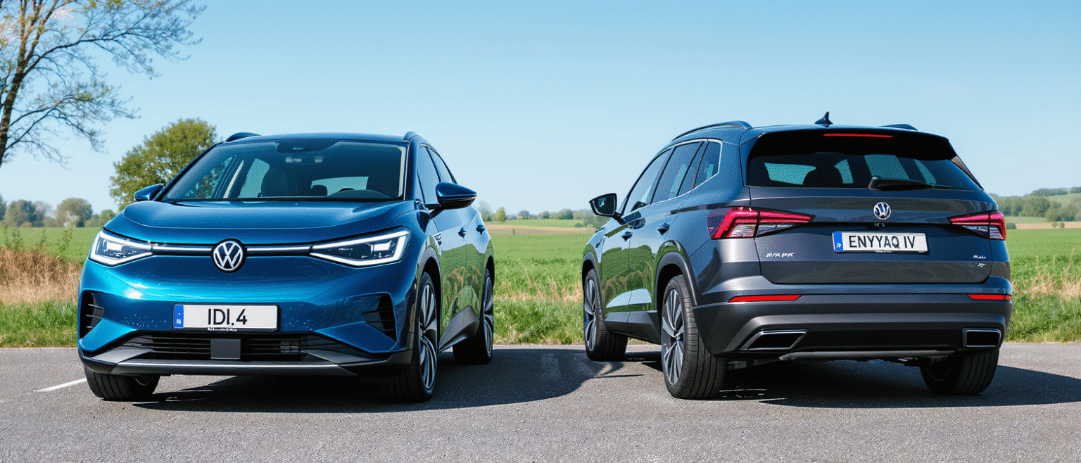 comparez les suv électriques volkswagen id.4 et skoda enyaq iv : autonomie, technologies, équipements et prix, pour trouver le modèle du groupe vw qui vous convient le mieux.
