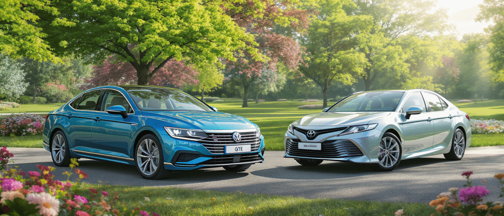 comparez la volkswagen passat gte et la toyota camry hybride : deux berlines éco-responsables alliant performance, confort et technologies pour une conduite plus verte.