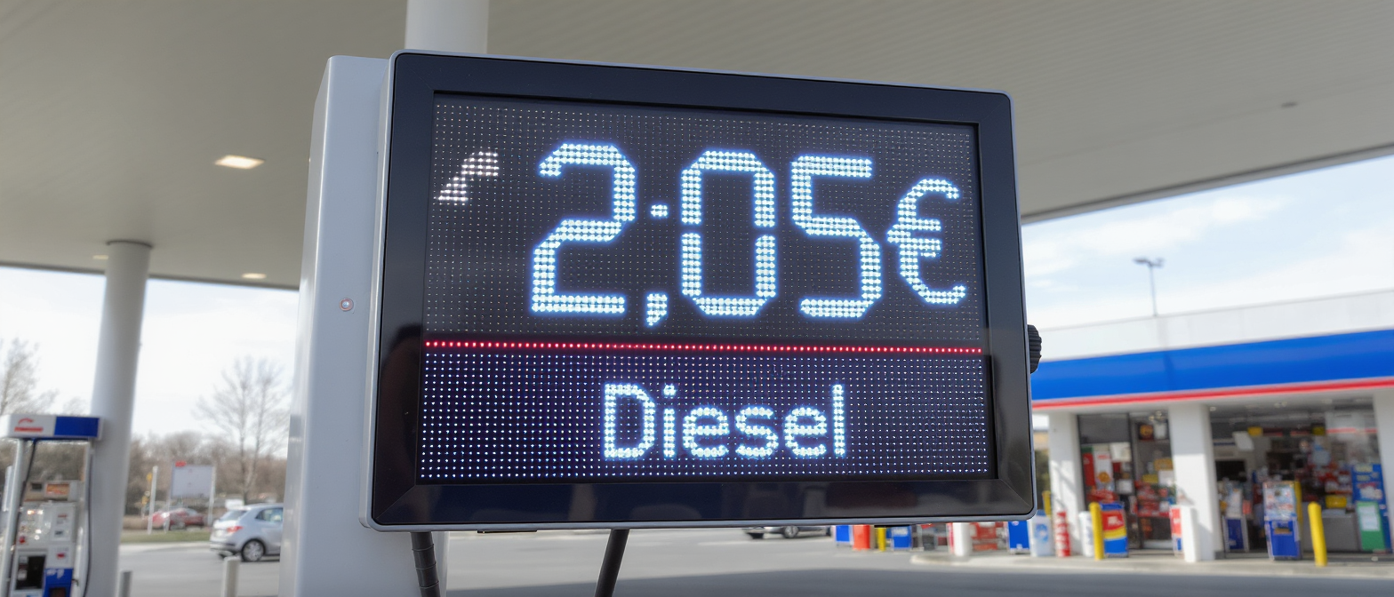 découvrez la baisse du prix du diesel ce lundi, avec certaines stations proposant le litre à 2,05 €, bien en dessous de la moyenne nationale à 2,20 €.