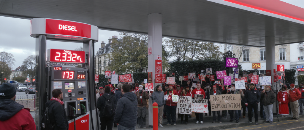 la cgt réclame un plafonnement du prix du diesel à 1,70€/l face à une hausse à 2,32€/l, pour protéger le pouvoir d'achat des consommateurs.