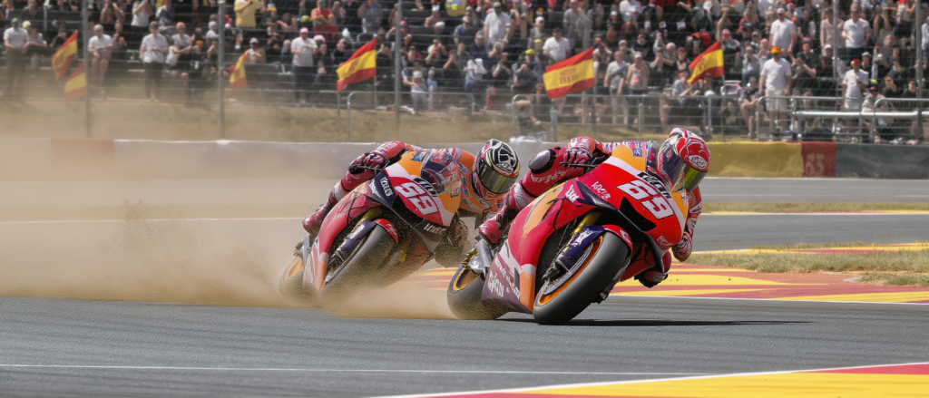 revivez le gp d’espagne de motogp 2026 où marco bezzecchi parvient à sauver les meubles face à la domination impressionnante d’alex marquez lors d’une course intense et pleine de rebondissements.