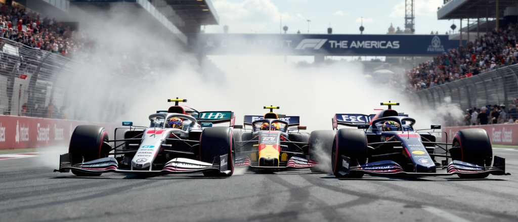 revivez le départ sous tension du gp des états-unis de f1 : hamilton et verstappen se disputent la tête tandis qu’hadjar se retrouve piégé.