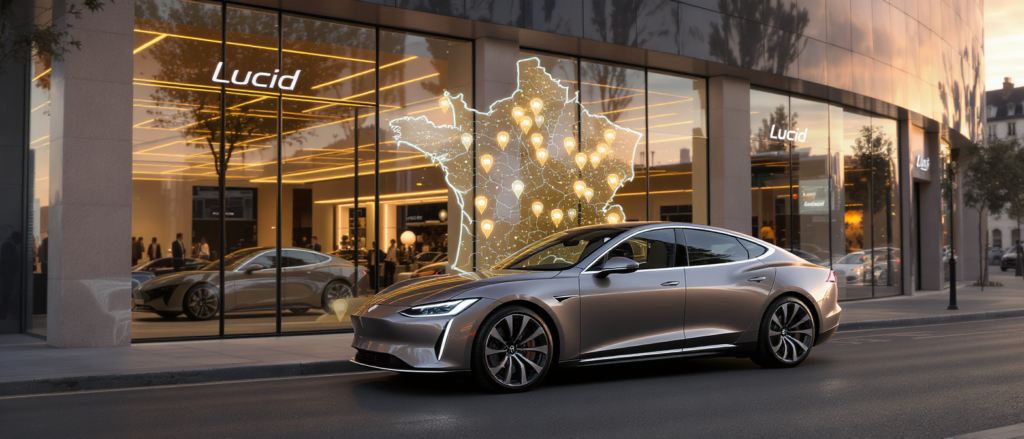 lucid motors arrive en france avec trois concessions et prévoit d’étendre son réseau à 16 points de vente d’ici fin 2027.